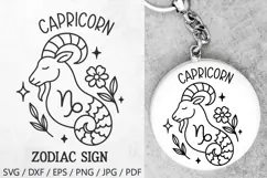 Capricorn Zodiac Sign SVG – cute capricorn illustration with floral details and stars. Perfect for astrology t-shirts, mugs, tote bags, keychains, zodiac stickers, planners, posters, invitations, horoscope crafts, and birthday gifts.