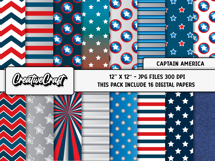 Captain America Superhero Digital Papers, scrapbook designs Product Image 2