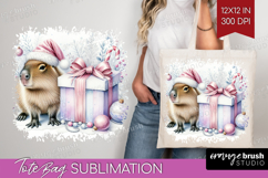 Capybara Pastel Christmas Tote Bag Coquette Xmas Tote Bag Product Image 1