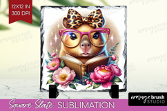 Capybara Reading Slate PNG Book Lover Square Slate Product Image 1