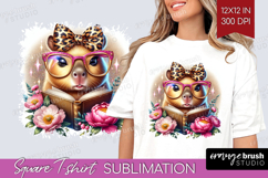 Capybara Reading Square Tshirt Background Book Lover PNG Product Image 1