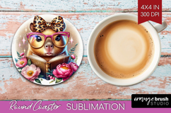 Capybara Reading Round Coaster Book Lover Coaster PNG Product Image 1