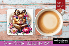 Capybara Reading Square Coaster Book Lover Coaster PNG Product Image 1