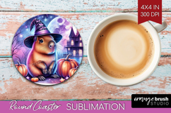 Capybara Halloween Round Coaster Cute Animal Coaster PNG Product Image 1