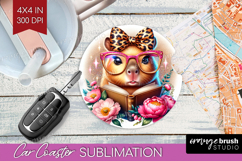 Capybara Reading Car Coaster Book Lover Coaster PNG Product Image 1