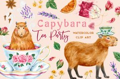 Capybara Tea Party Watercolor Digital Clipart Set Product Image 1
