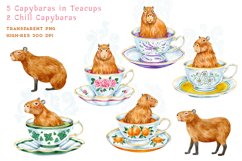 Capybara Tea Party Watercolor Digital Clipart Set Product Image 2