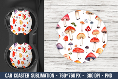 Watercolor Mushroom Pattern Car Coaster | Car Coaster Png Product Image 1