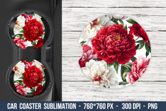 Peony Flower Car Coaster | Car Coaster Sublimation Product Image 1