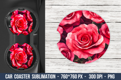 Watercolor Rose Flower Car coaster | Car Coaster Sublimation Product Image 1