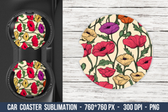 Poppy Flower Pattern Car Coaster | Car Coaster Sublimation Product Image 1