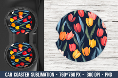 Tulip Flower Pattern Car Coaster | Car Coaster Sublimation Product Image 1
