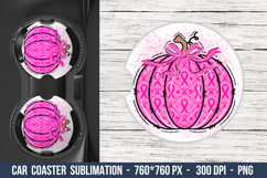 Breast Cancer Pumpkin Car coaster, Pink Pumpkin Car Coaster Product Image 1