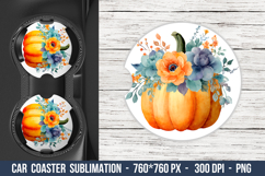 Watercolor Flower Pumpkin Car Coaster | Car Coaster Png Product Image 1
