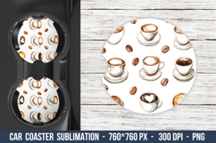 Watercolor Coffee Car coaster | Car Coaster Sublimation Product Image 1