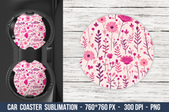 Pink Floral Pattern Car Coaster | Car Coaster Sublimation Product Image 1