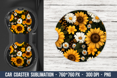Daisy &amp; Sunflower Car coaster | Car Coaster Sublimation Product Image 1