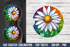 Stained Glass Daisy Flower Car Coaster | Car Coaster Png Product Image 1