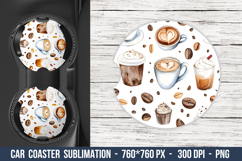 Watercolor Coffee Car coaster | Car Coaster Sublimation Product Image 1