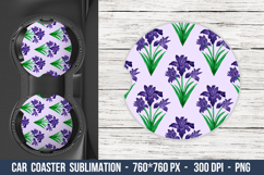 Watercolor Iris Flower Car Coaster | Car Coaster Sublimation Product Image 1