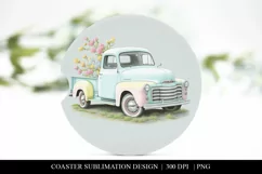 Vintage Pastel Floral Truck Car Coaster PNG Product Image 1