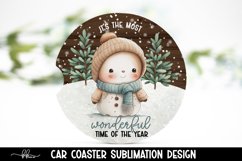 Cute Chibi Snowman Car Coaster Sublimation Design PNG Product Image 1