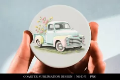 Vintage Pastel Floral Truck Car Coaster PNG Product Image 2