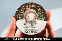 Cute Chibi Snowman Car Coaster Sublimation Design PNG Product Image 2