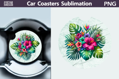 Tropical Flowers Car Coaster | Flowers Round Coaster Product Image 1