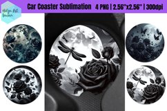 Black Flowers Car Coaster Sublimation Product Image 1