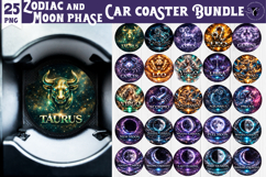 Zodiac Car Coaster Bundle | Moon Phases Metallic Zodiac Product Image 1