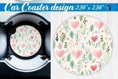 Spring Car Coaster | Watercolor flowers, hearts pattern Product Image 1