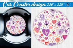 Spring Car Coaster | Watercolor flowers, hearts pattern Product Image 1