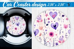 Spring Car Coaster | Watercolor flowers, hearts pattern Product Image 1