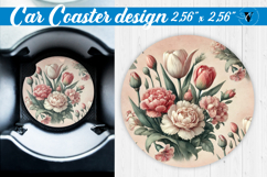 Spring Car Coaster | Tulips and carnations | Cottagecore Product Image 1