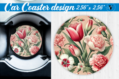 Spring Car Coaster | Tulips and carnations | Cottagecore Product Image 1