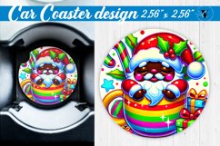 Car Coaster | Christmas Gnome in Mug | Rainbow Gnome Product Image 1