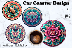 Round 3D mandala decor Sublimation car Coaster Product Image 1