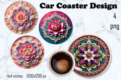 Round 3D mandala decor Sublimation car Coaster Product Image 1