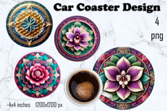 Round 3D mandala decor Sublimation car Coaster Product Image 1