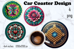 Round 3D mandala decor Sublimation car Coaster Product Image 1