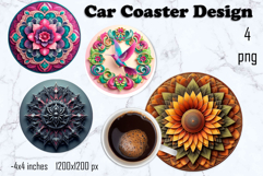 Round 3D mandala decor Sublimation car Coaster Product Image 1