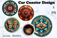 Round 3D mandala decor Sublimation car Coaster Product Image 1