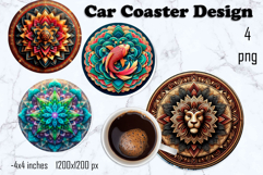 Round 3D mandala decor Sublimation car Coaster Product Image 1
