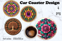 Round 3D mandala decor Sublimation car Coaster Product Image 1