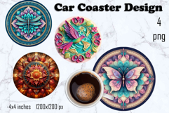 Round 3D mandala decor Sublimation car Coaster Product Image 1