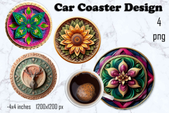Round 3D mandala decor Sublimation car Coaster Product Image 1