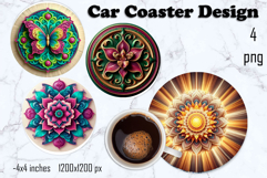 Round 3D mandala decor Sublimation car Coaster Product Image 1