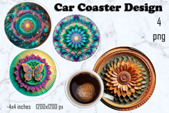 Round 3D mandala decor Sublimation car Coaster Product Image 1