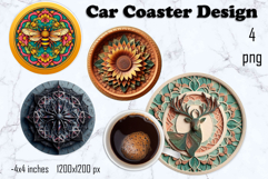 Round 3D mandala decor Sublimation car Coaster Product Image 1